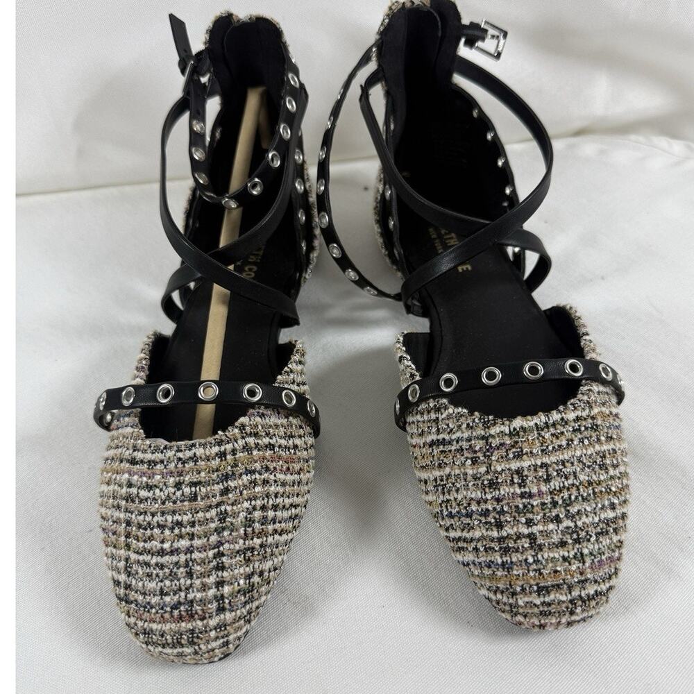 Kenneth Cole Mason d'Orsay Ankle Strap Flats Size 6 Black/Tweed